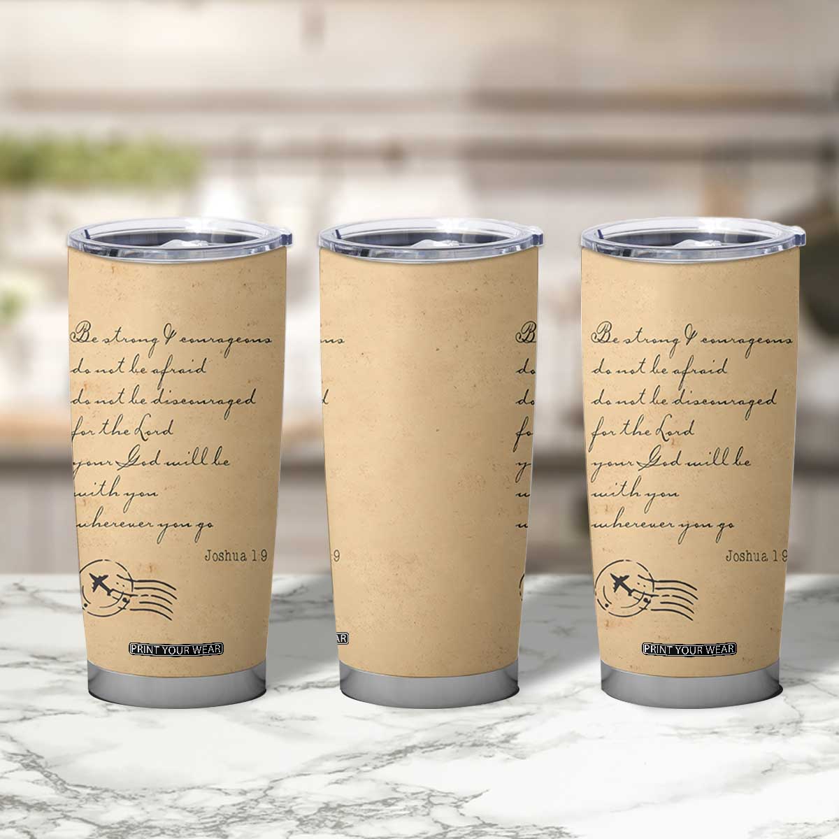Vintage Christian Tumbler Cup Be Strong and Courageous Joshua 1:9 Bible Verse TB10 Print Your Wear
