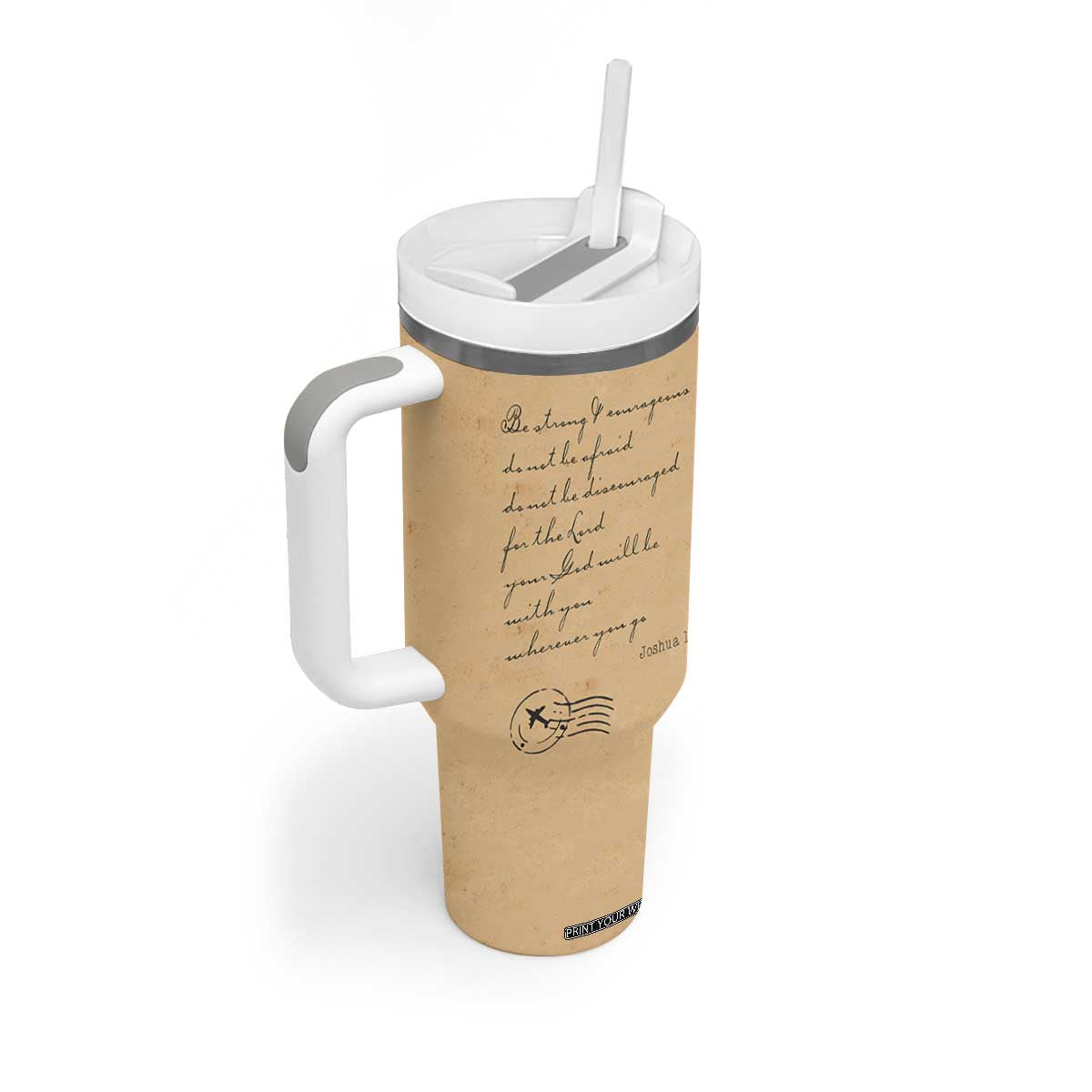 Vintage Christian Tumbler With Handle Be Strong and Courageous Joshua 1:9 Bible Verse TB10 Print Your Wear