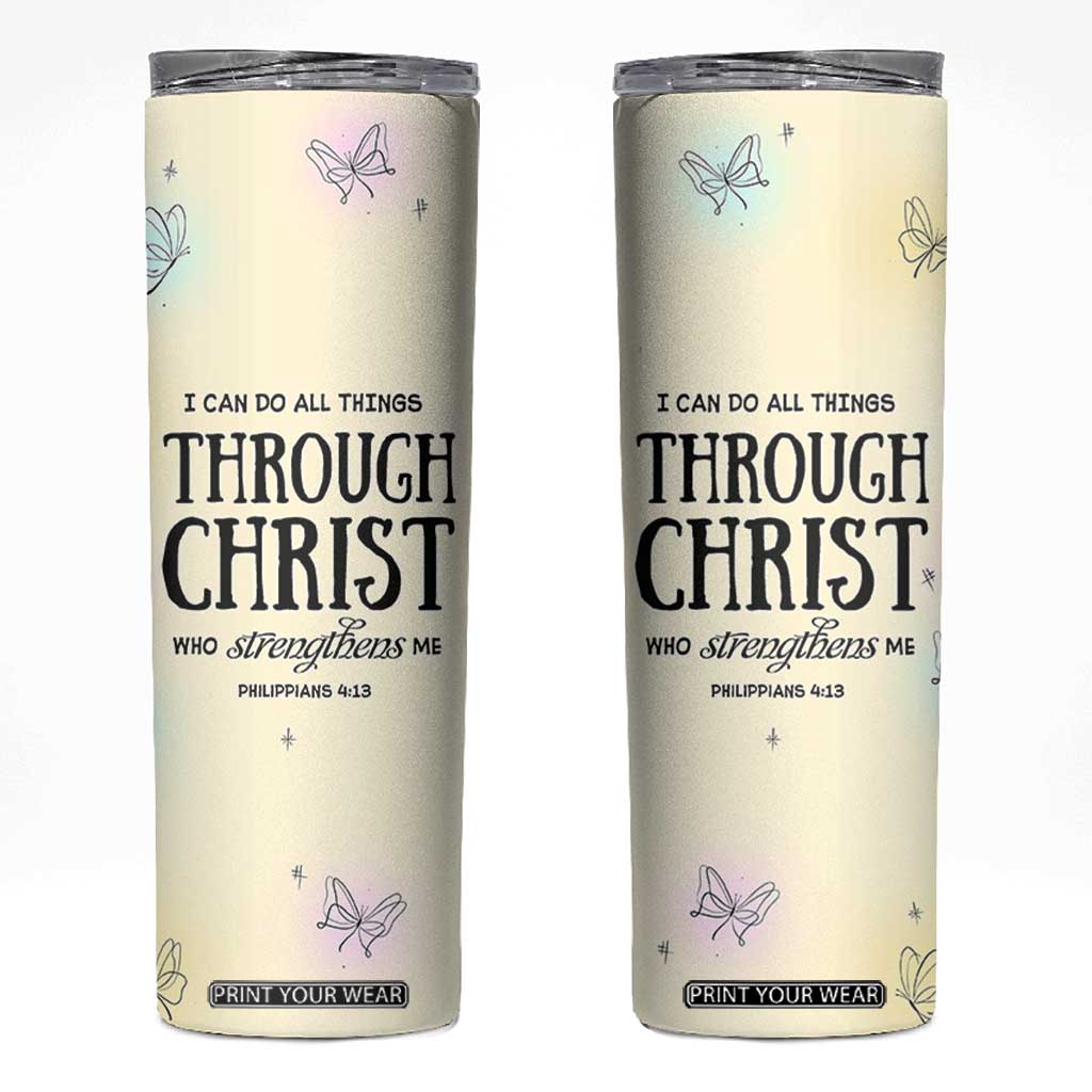 Christian Gifts for Women Faith Skinny Tumbler Christ Encouraging Bible Verse Cute Butterflies TB10 Yellow Print Your Wear