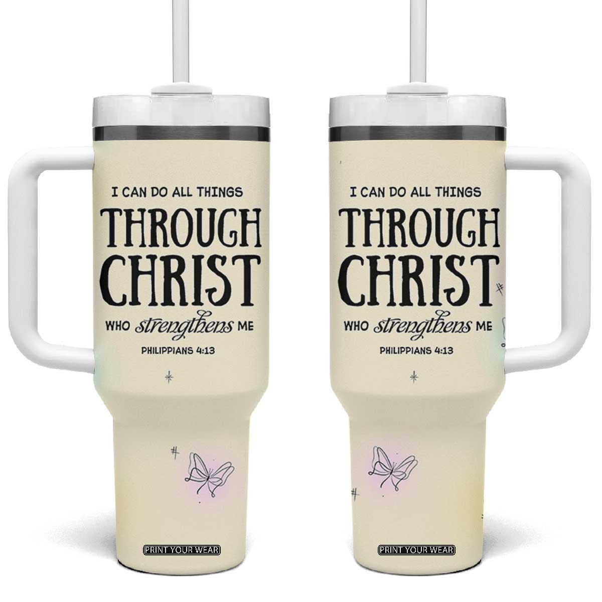 Christian Gifts for Women Faith Tumbler With Handle Christ Encouraging Bible Verse Cute Butterflies TB10 One Size: 40 oz Yellow Print Your Wear