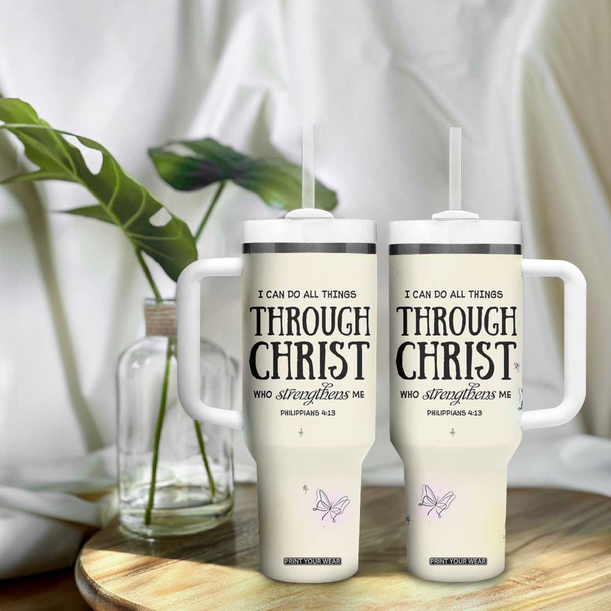 Christian Gifts for Women Faith Tumbler With Handle Christ Encouraging Bible Verse Cute Butterflies TB10 Print Your Wear