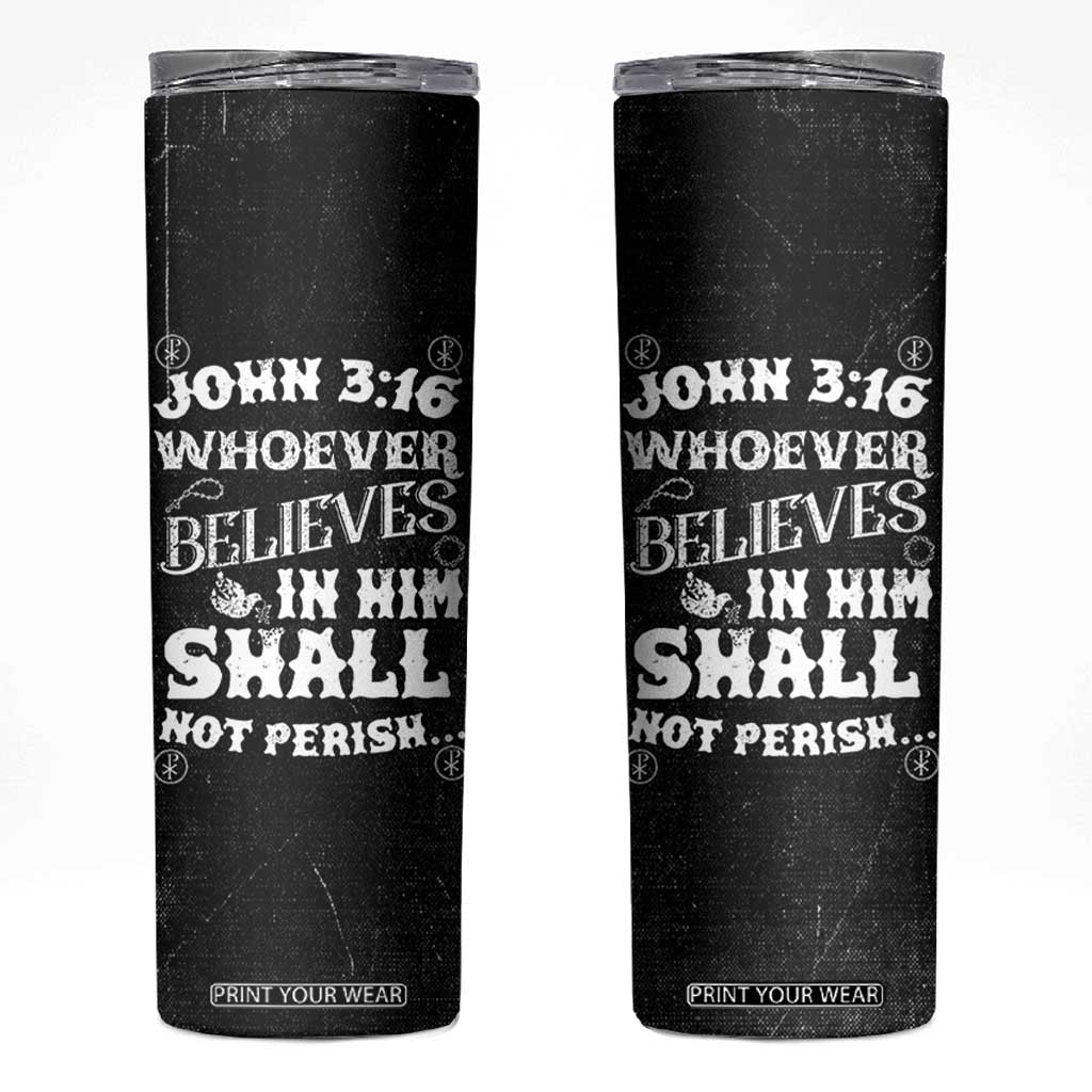Christian Gifts for Men Skinny Tumbler Inspirational Bible Verse John 3:16 TB10 Black Print Your Wear