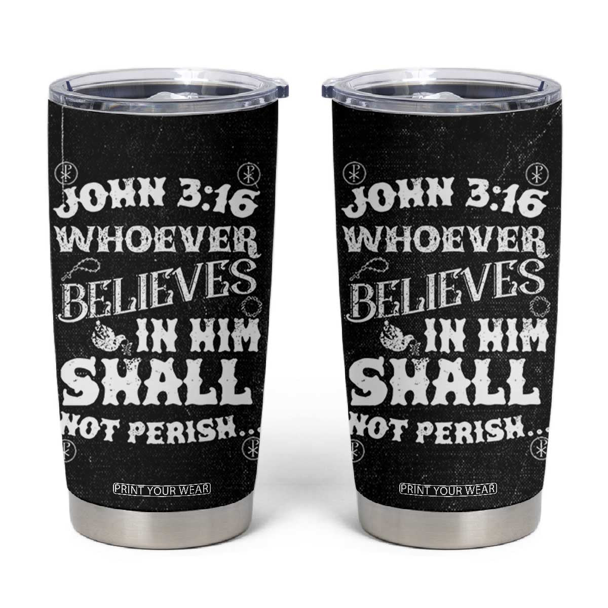 Christian Gifts for Men Tumbler Cup Inspirational Bible Verse John 3:16 TB10 Black Print Your Wear