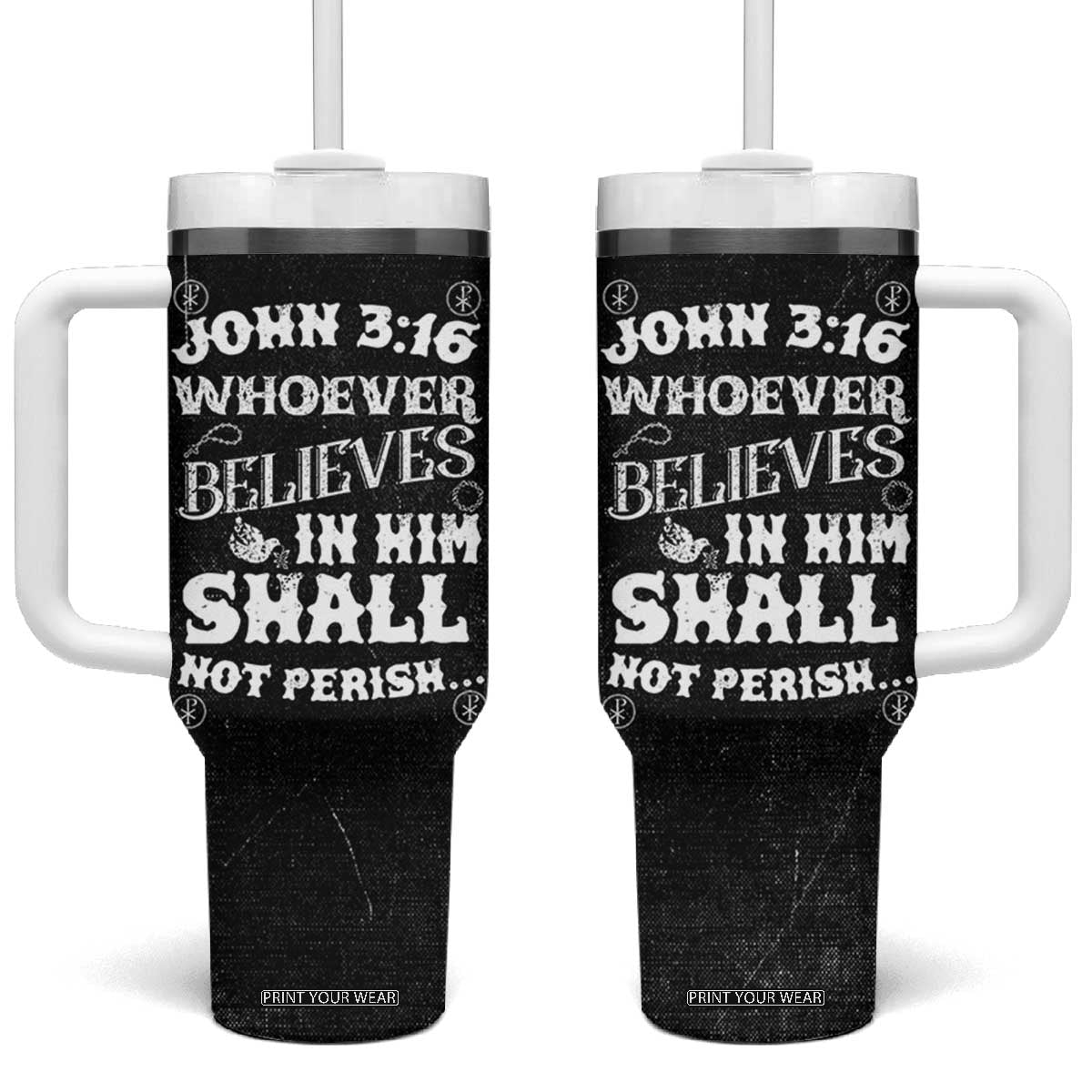 Christian Gifts for Men Tumbler With Handle Inspirational Bible Verse John 3:16 TB10 One Size: 40 oz Black Print Your Wear
