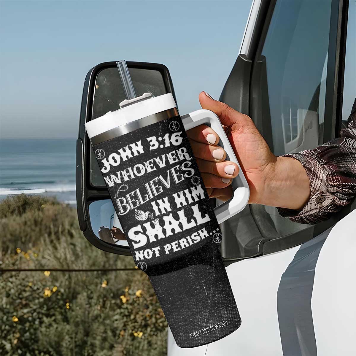 Christian Gifts for Men Tumbler With Handle Inspirational Bible Verse John 3:16 TB10 Print Your Wear