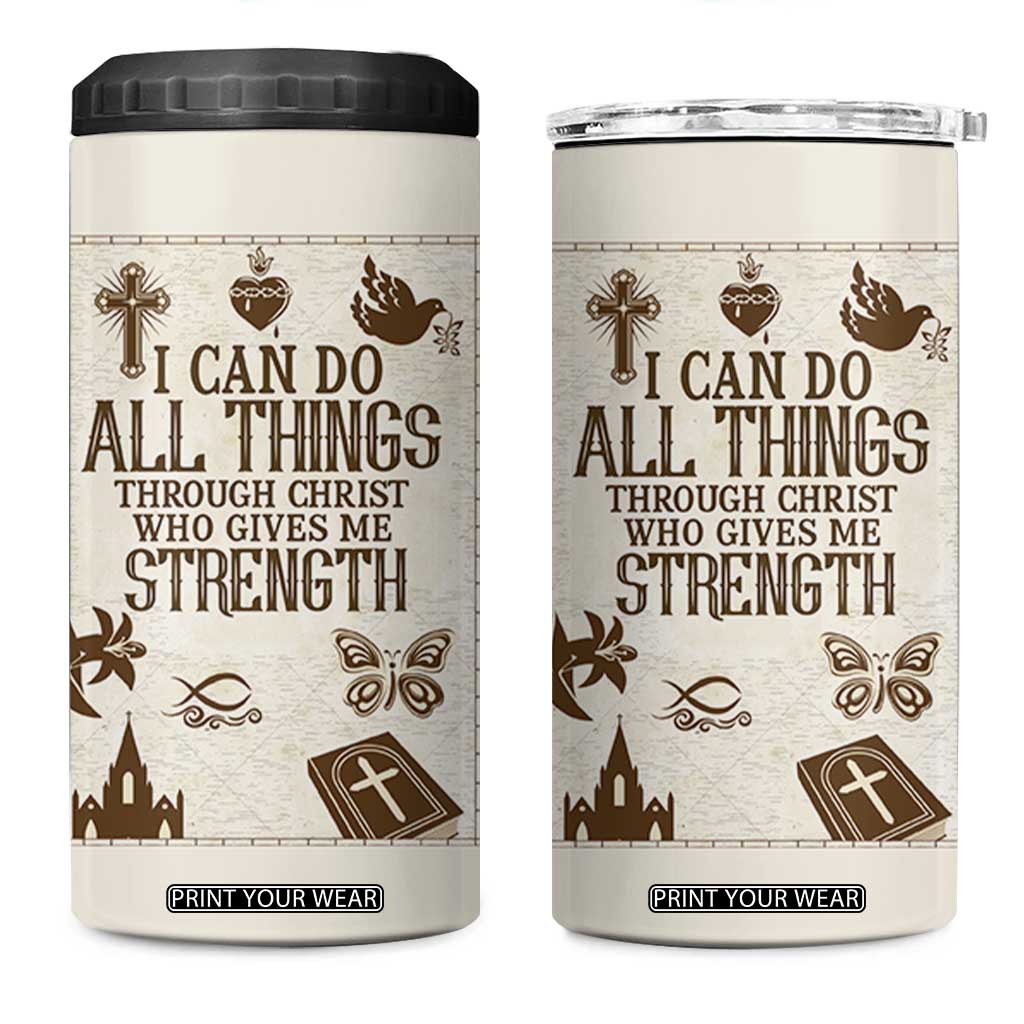Christian Gifts 4 in 1 Can Cooler Tumbler I Can Do All Things Through Christ Bible Verse Philippians 4:13 TB10 One Size: 16 oz Beige Print Your Wear
