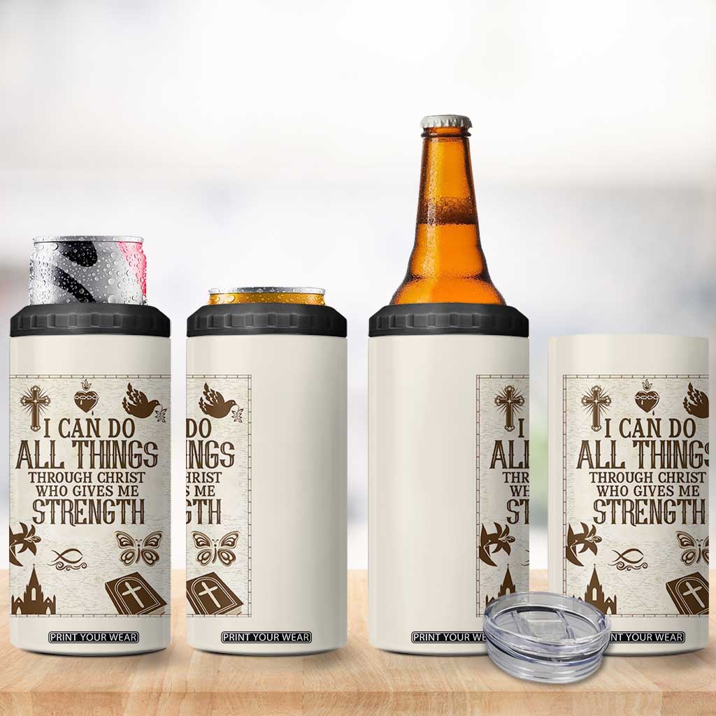 Christian Gifts 4 in 1 Can Cooler Tumbler I Can Do All Things Through Christ Bible Verse Philippians 4:13 TB10 Print Your Wear