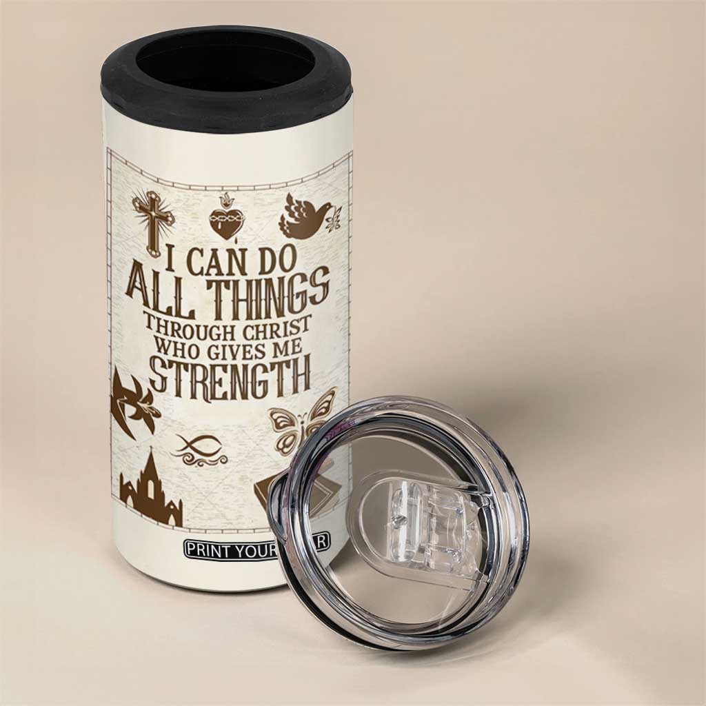Christian Gifts 4 in 1 Can Cooler Tumbler I Can Do All Things Through Christ Bible Verse Philippians 4:13 TB10 Print Your Wear