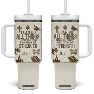 Christian Gifts Tumbler With Handle I Can Do All Things Through Christ Bible Verse Philippians 4:13 TB10 One Size: 40 oz Beige Print Your Wear