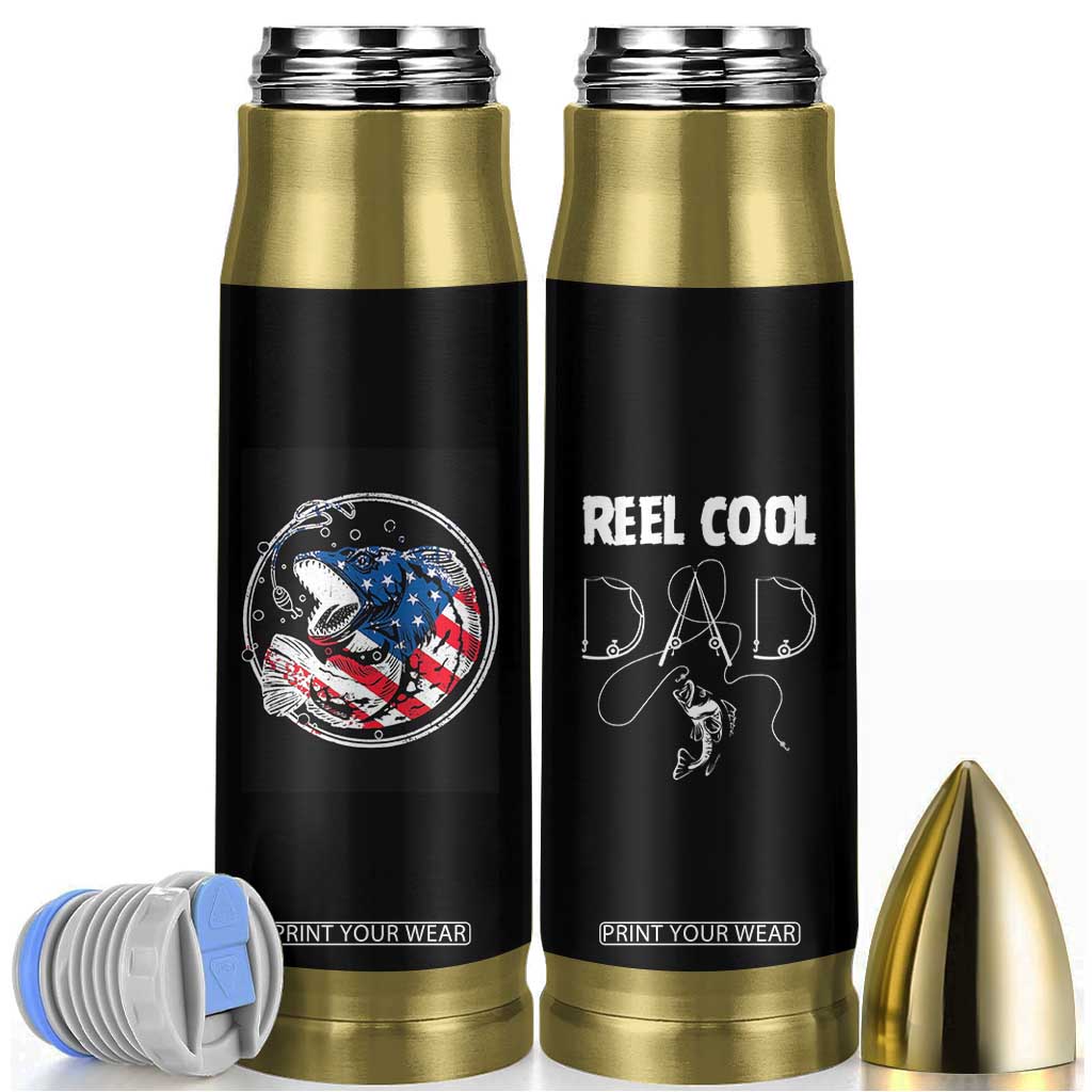 Reel Cool Dad Bullet Tumbler Funny Father's Day Gift For Dad Fishing Lover American Flag TB10 Black Print Your Wear