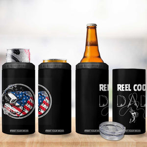 Reel Cool Dad 4 in 1 Can Cooler Tumbler Funny Father's Day Gift For Dad Fishing Lover American Flag TB10 Print Your Wear