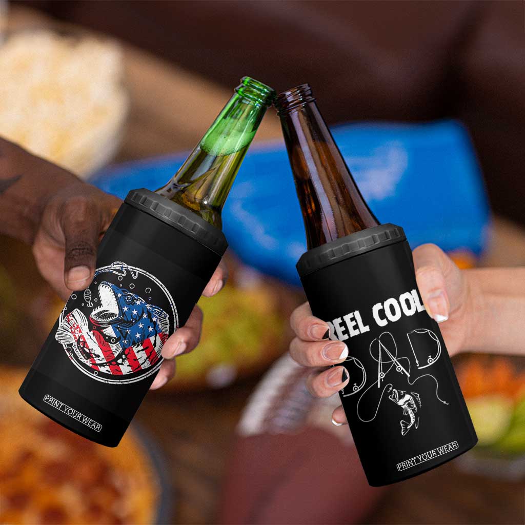 Reel Cool Dad 4 in 1 Can Cooler Tumbler Funny Father's Day Gift For Dad Fishing Lover American Flag TB10 Print Your Wear