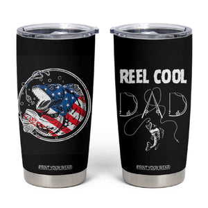 Reel Cool Dad Tumbler Cup Funny Father's Day Gift For Dad Fishing Lover American Flag TB10 Black Print Your Wear