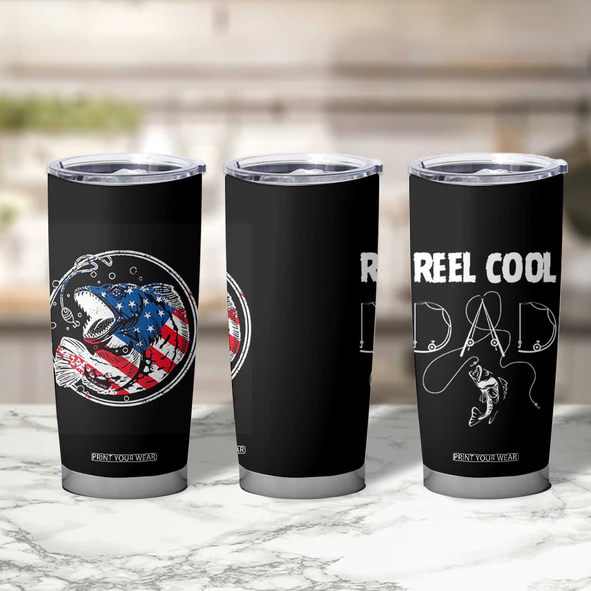 Reel Cool Dad Tumbler Cup Funny Father's Day Gift For Dad Fishing Lover American Flag TB10 Print Your Wear