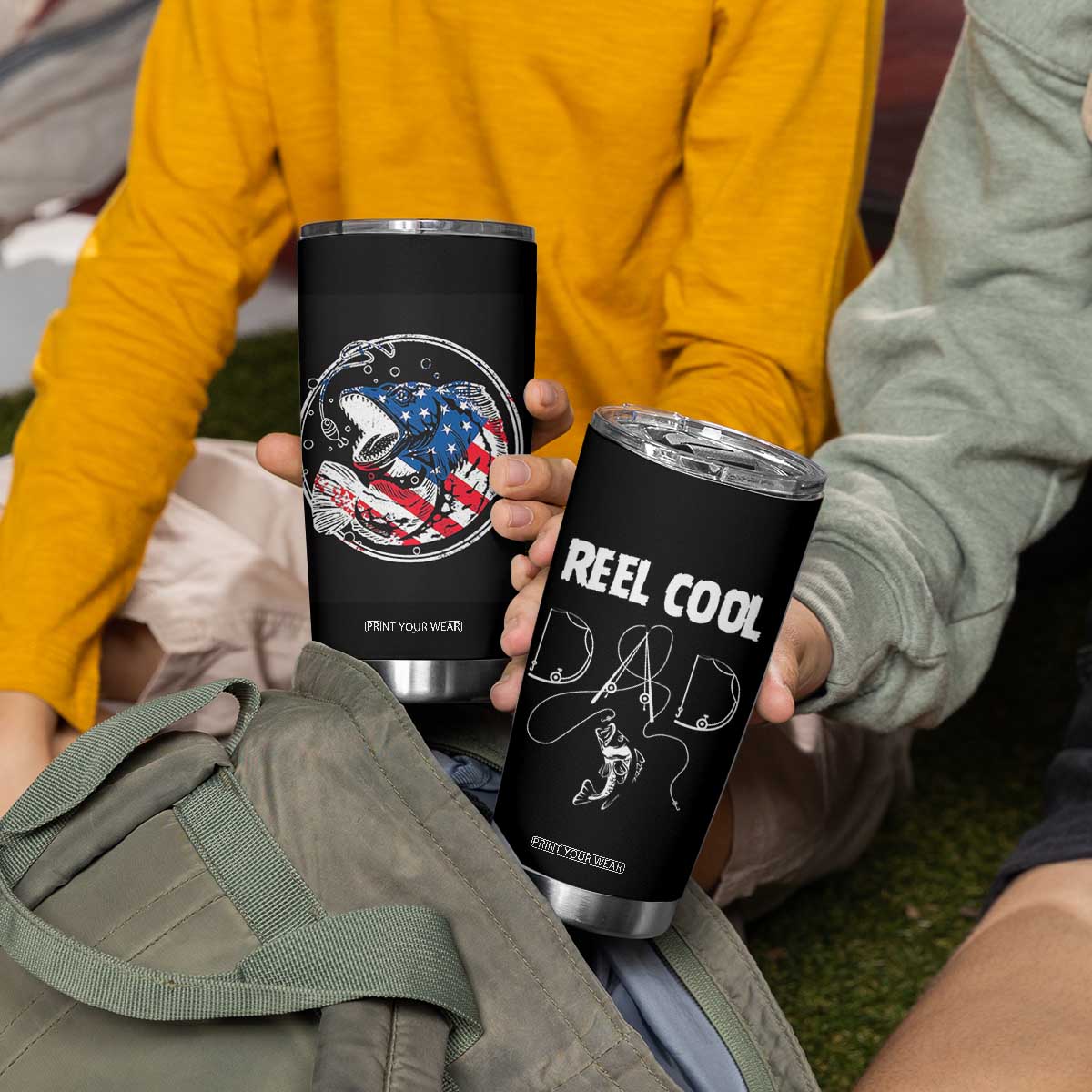 Reel Cool Dad Tumbler Cup Funny Father's Day Gift For Dad Fishing Lover American Flag TB10 Print Your Wear