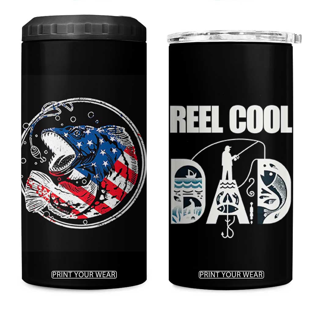 Reel Cool Dad 4 in 1 Can Cooler Tumbler Funny Father's Day Gift For Fishing Lover American Flag TB10 One Size: 16 oz Black Print Your Wear