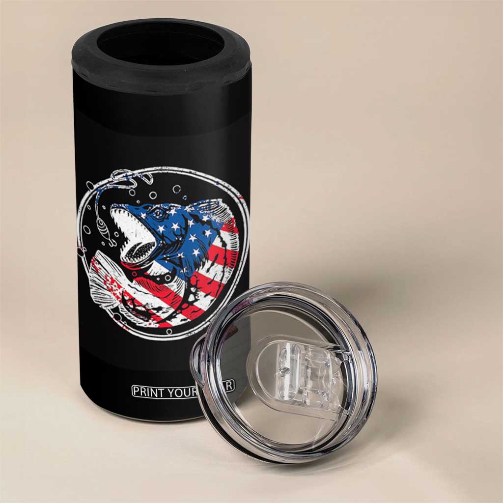 Reel Cool Dad 4 in 1 Can Cooler Tumbler Funny Father's Day Gift For Fishing Lover American Flag TB10 Print Your Wear