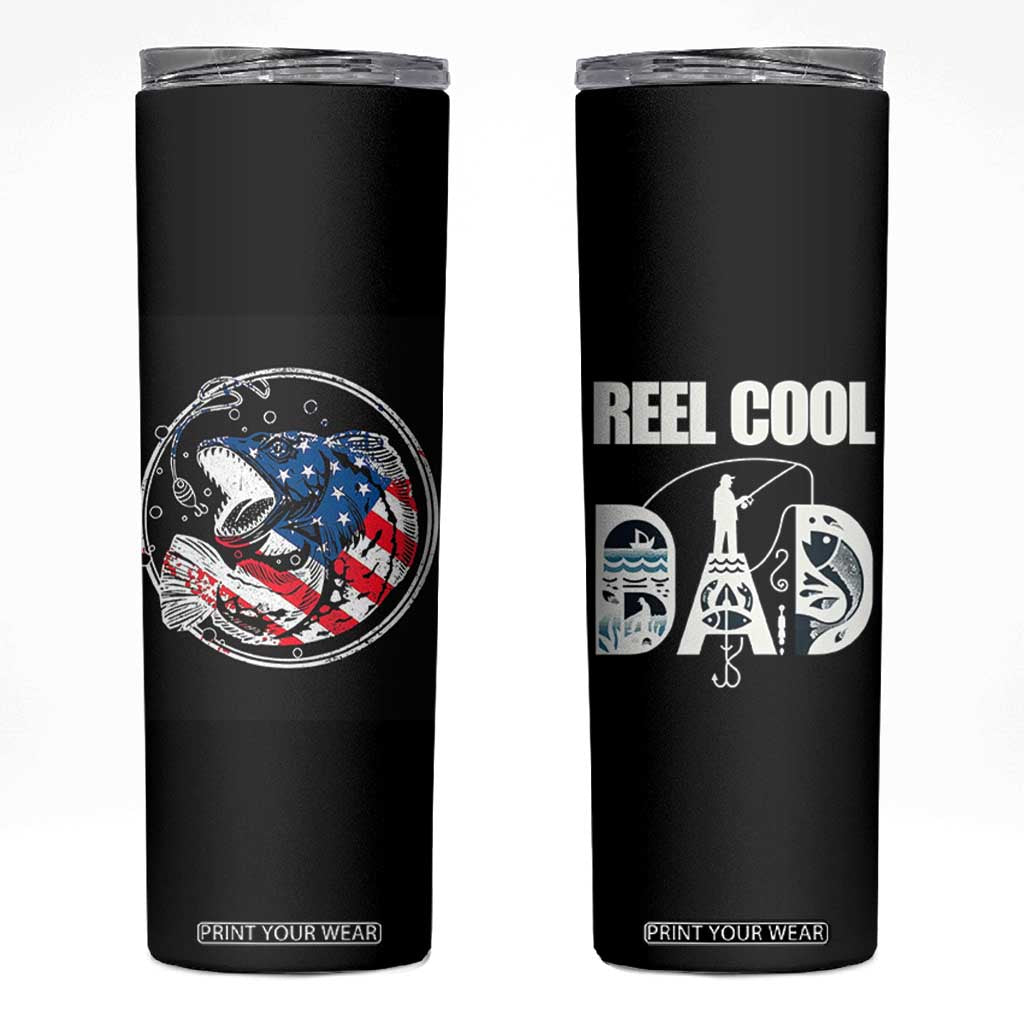 Reel Cool Dad Skinny Tumbler Funny Father's Day Gift For Fishing Lover American Flag TB10 Black Print Your Wear