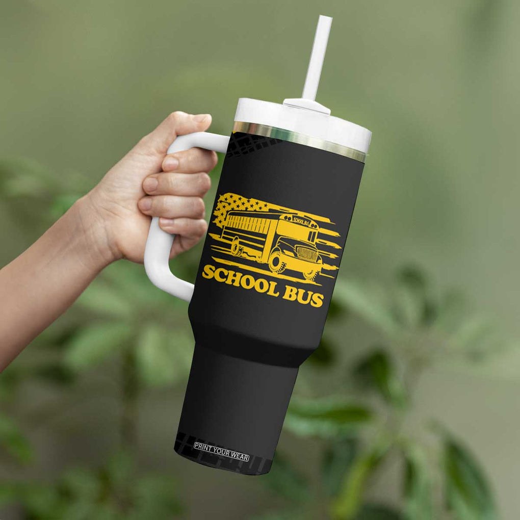 School Bus Driver Appreciation Tumbler With Handle Funny Nutrition Facts American USA Flag TB10 Print Your Wear