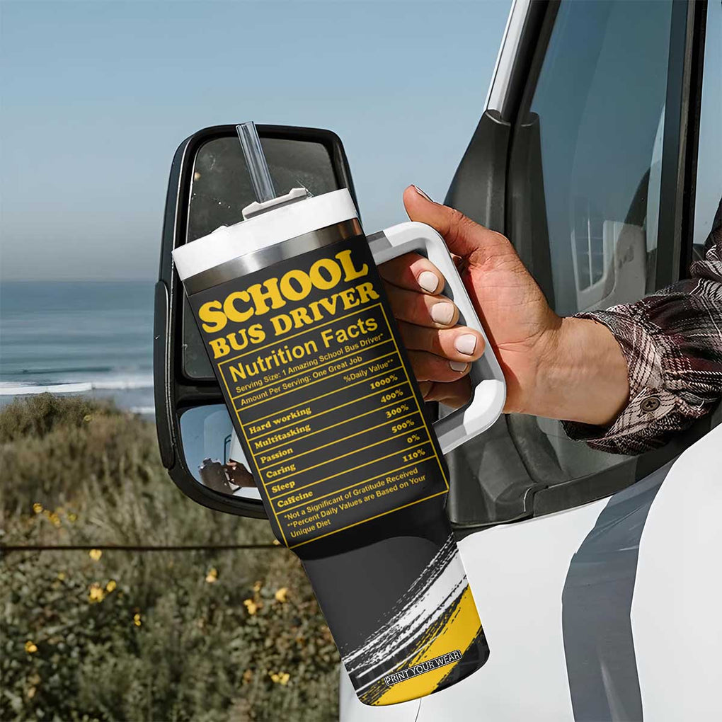 School Bus Driver Appreciation Tumbler With Handle Funny Nutrition Facts American USA Flag TB10 Print Your Wear