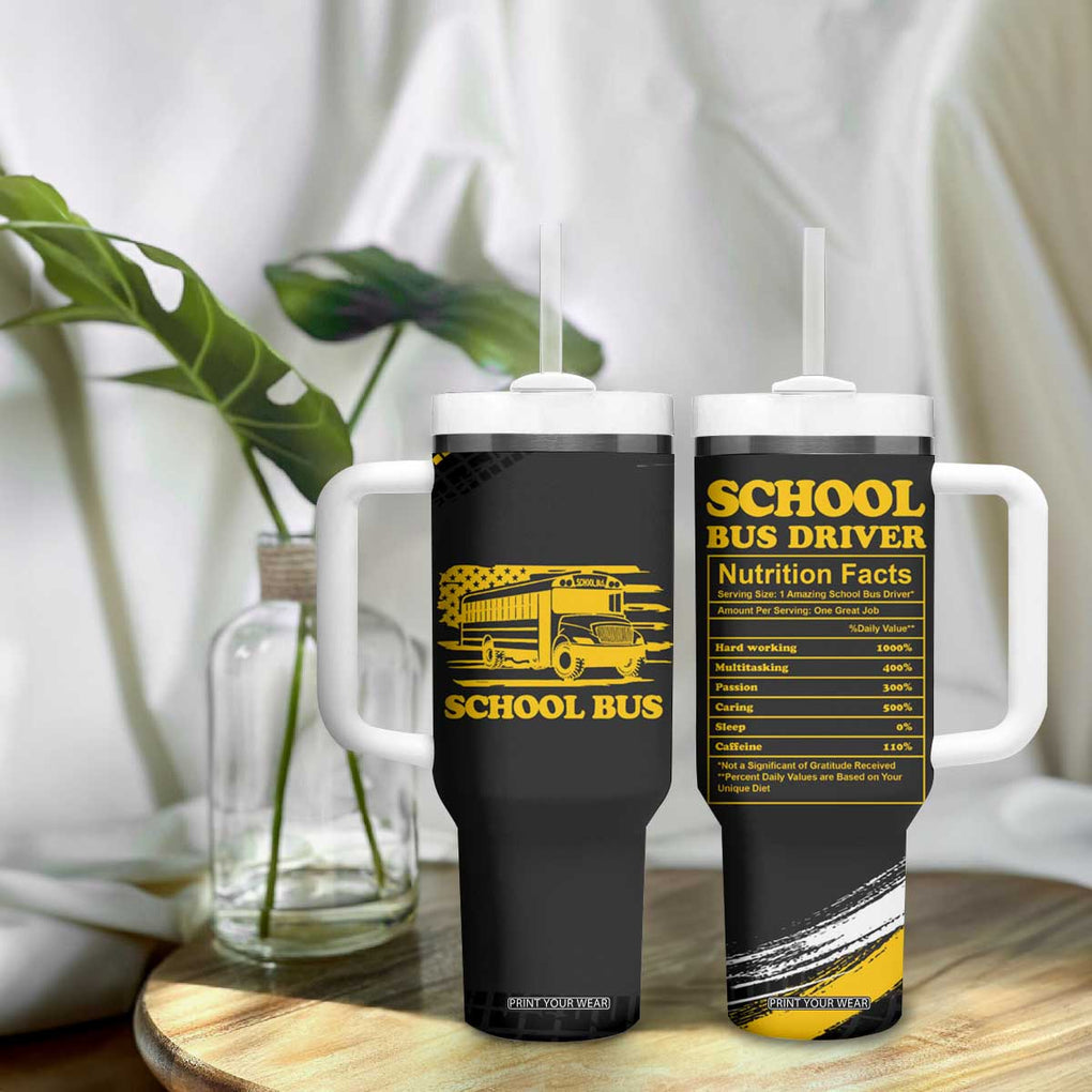 School Bus Driver Appreciation Tumbler With Handle Funny Nutrition Facts American USA Flag TB10 Print Your Wear
