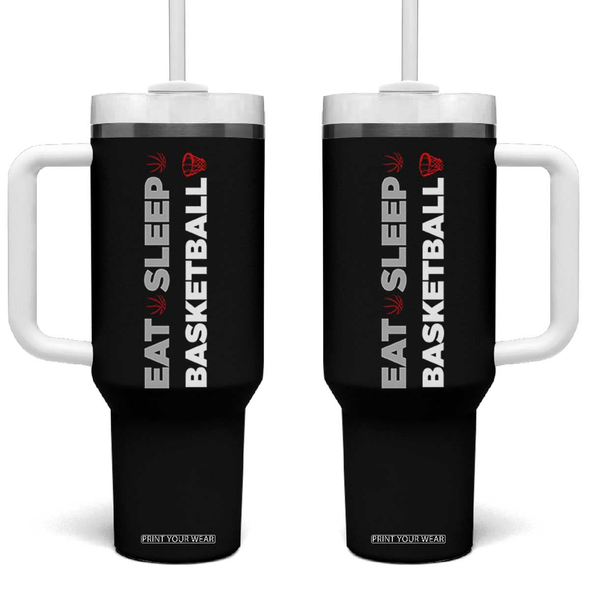 Basketball Player Tumbler With Handle Basketballer Coach Sports Team Gift Eat Sleep Basketball TB10 One Size: 40 oz Black Print Your Wear