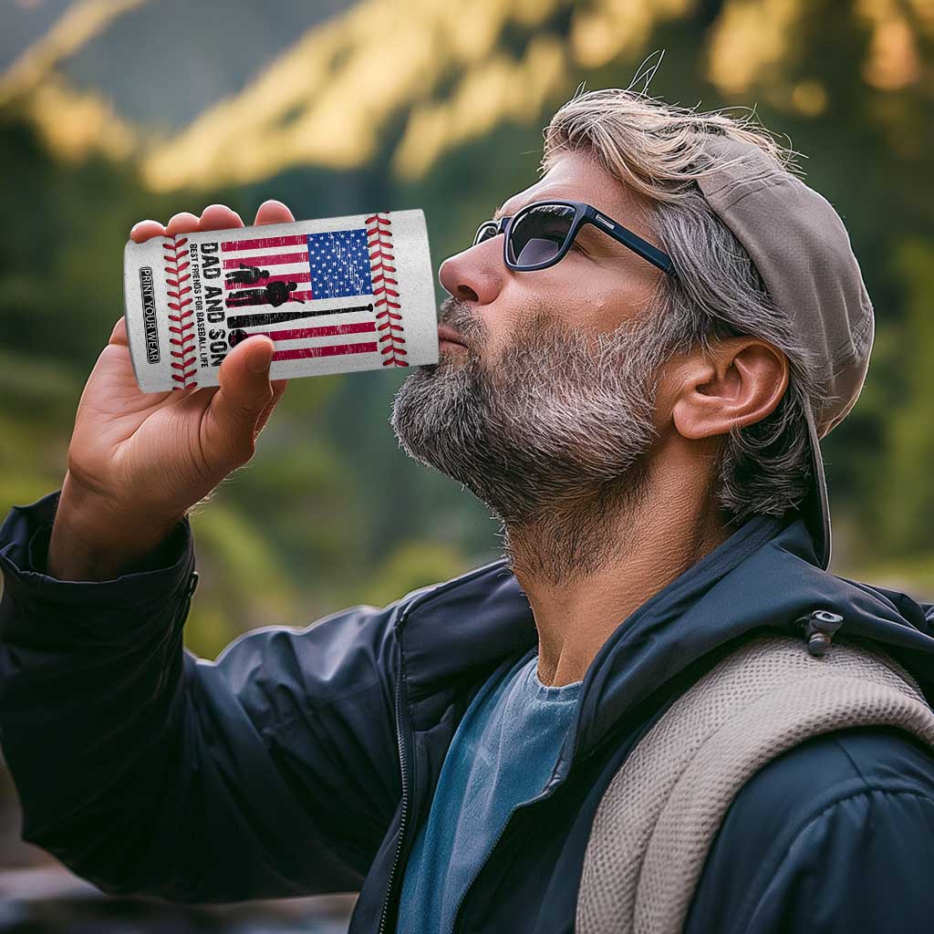 Baseball Dad 4 in 1 Can Cooler Tumbler Funny Father's Day Gift For Dad From Son US Flag TB10 Print Your Wear