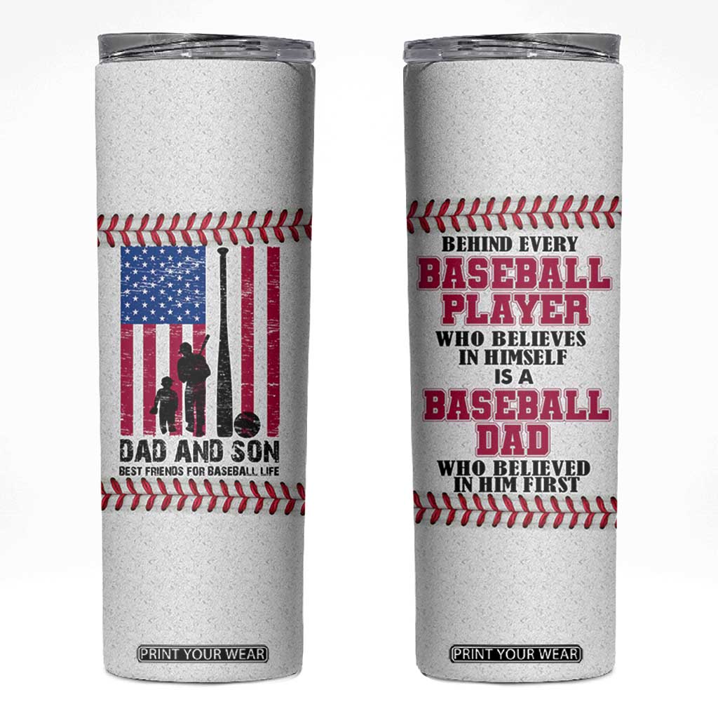 Baseball Dad Skinny Tumbler Funny Father's Day Gift For Dad From Son US Flag TB10 White Print Your Wear