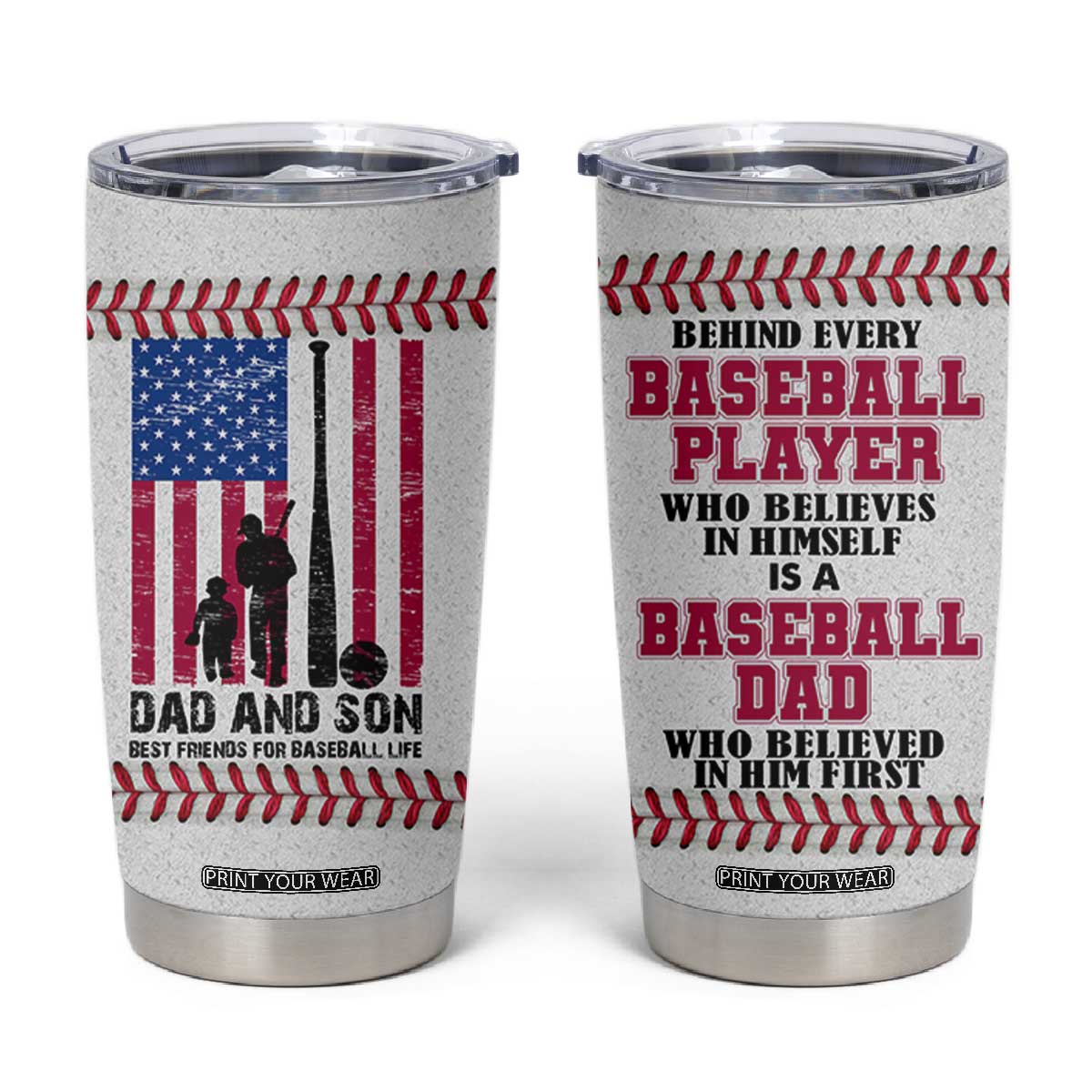 Baseball Dad Tumbler Cup Funny Father's Day Gift For Dad From Son US Flag TB10 White Print Your Wear