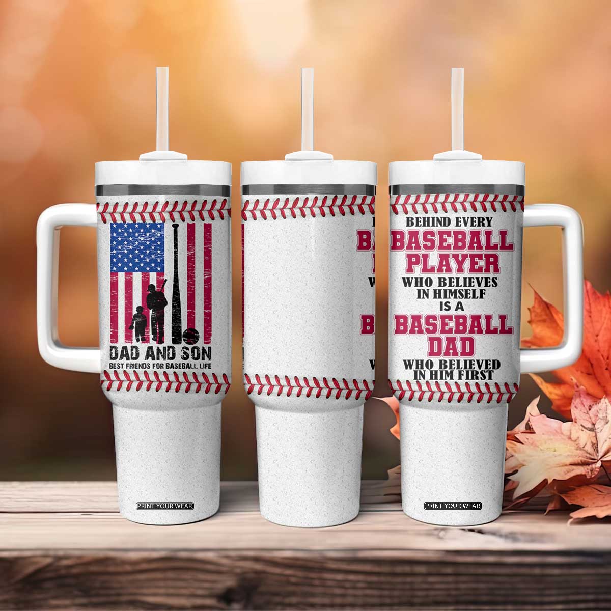 Baseball Dad Tumbler With Handle Funny Father's Day Gift For Dad From Son US Flag TB10 Print Your Wear