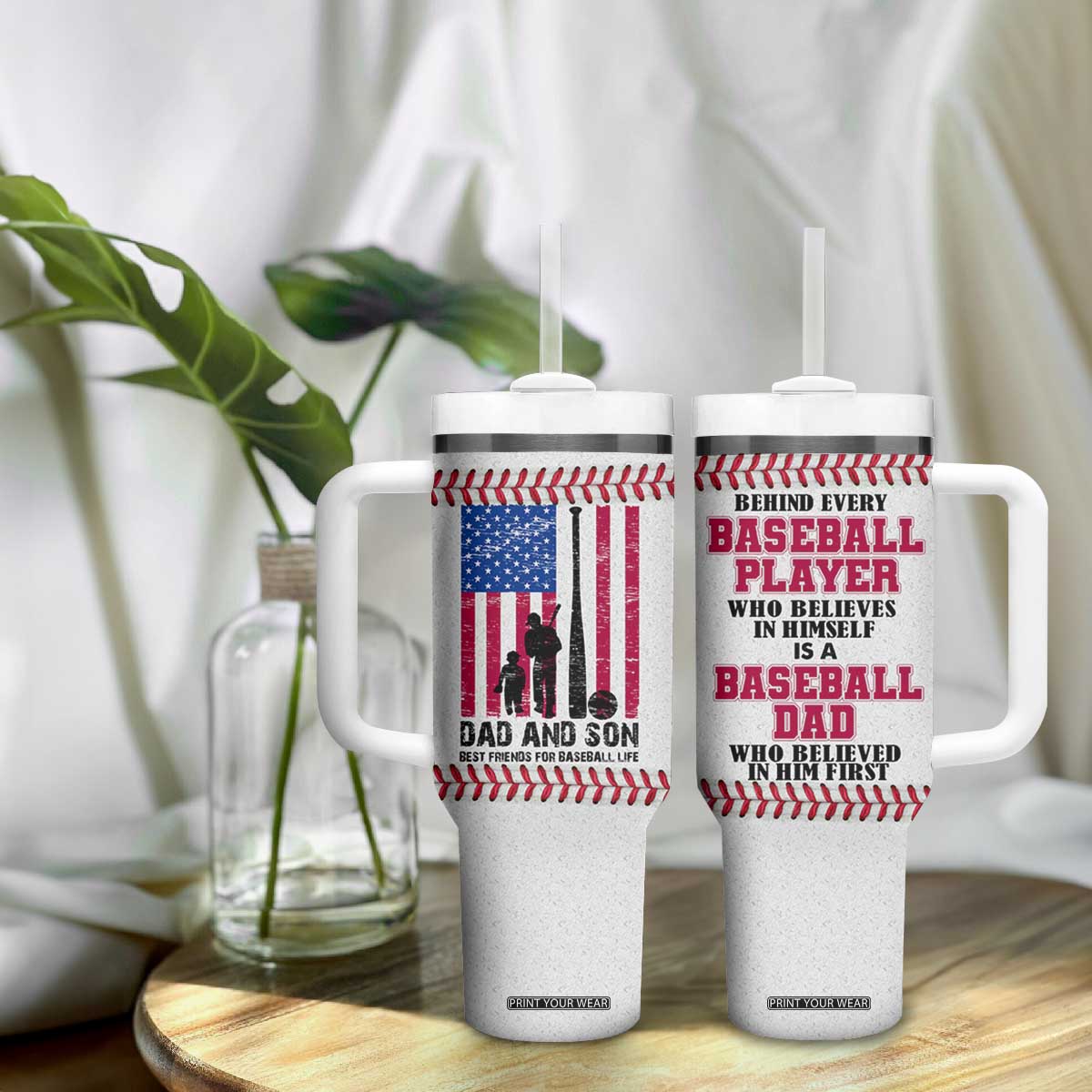 Baseball Dad Tumbler With Handle Funny Father's Day Gift For Dad From Son US Flag TB10 Print Your Wear