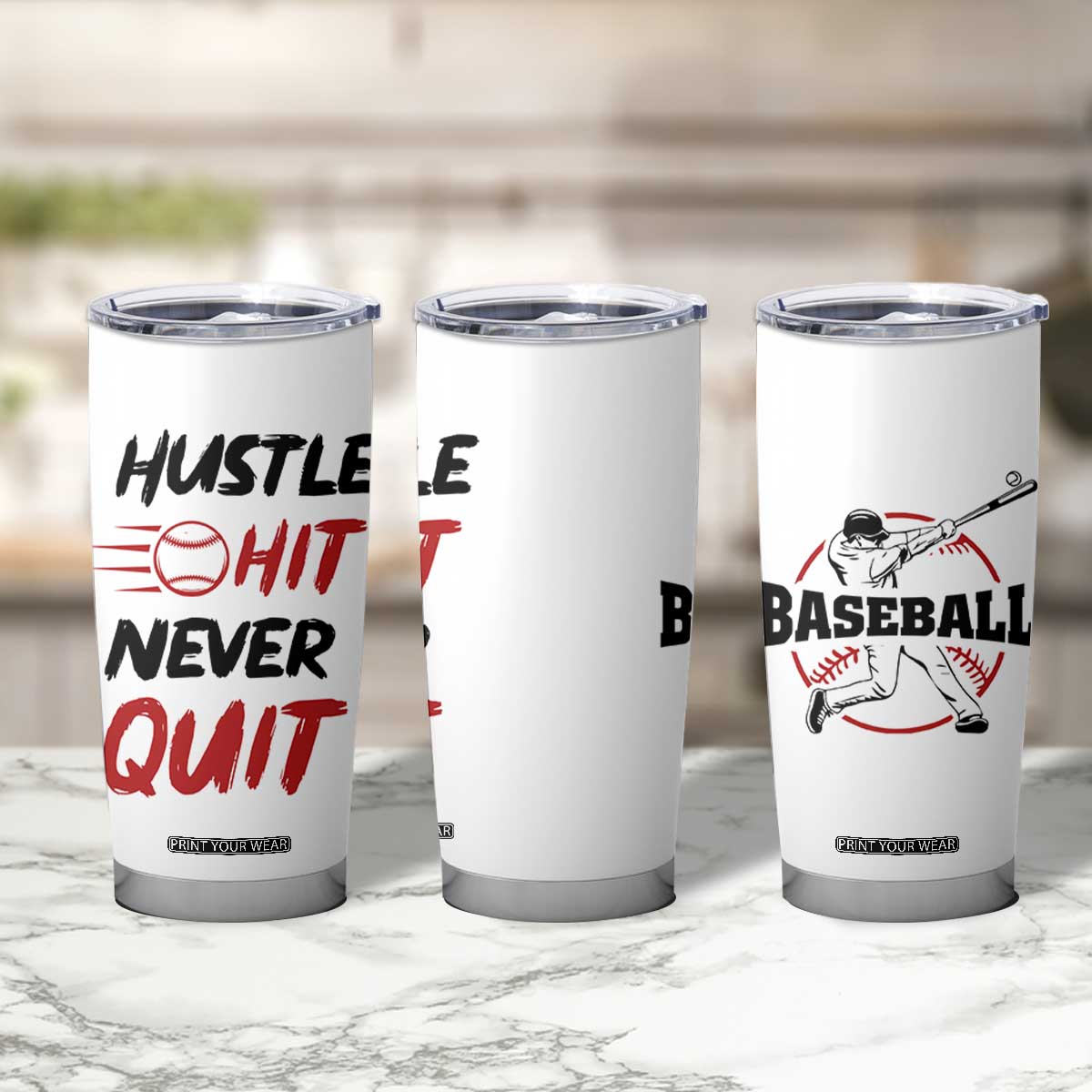 Baseball Tumbler Cup Never Quit Funny Baseball Player Fan Coach Catcher Pitcher TB10 Print Your Wear