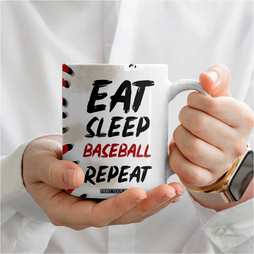 Funny Baseball Coffee Mug Eat Sleep Baseball Repeat Catcher Pitcher TB10 Print Your Wear