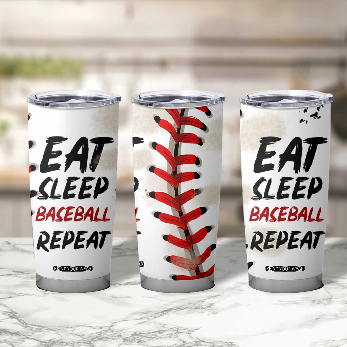 Funny Baseball Tumbler Cup Eat Sleep Baseball Repeat Catcher Pitcher TB10 Print Your Wear