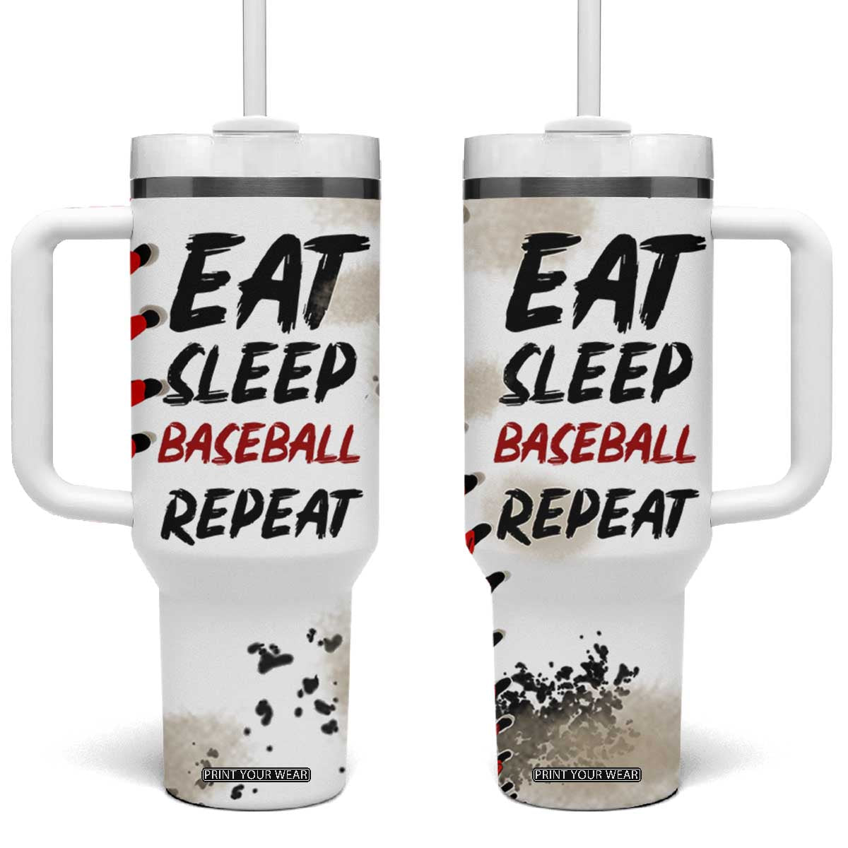 Funny Baseball Tumbler With Handle Eat Sleep Baseball Repeat Catcher Pitcher TB10 One Size: 40 oz Beige Print Your Wear
