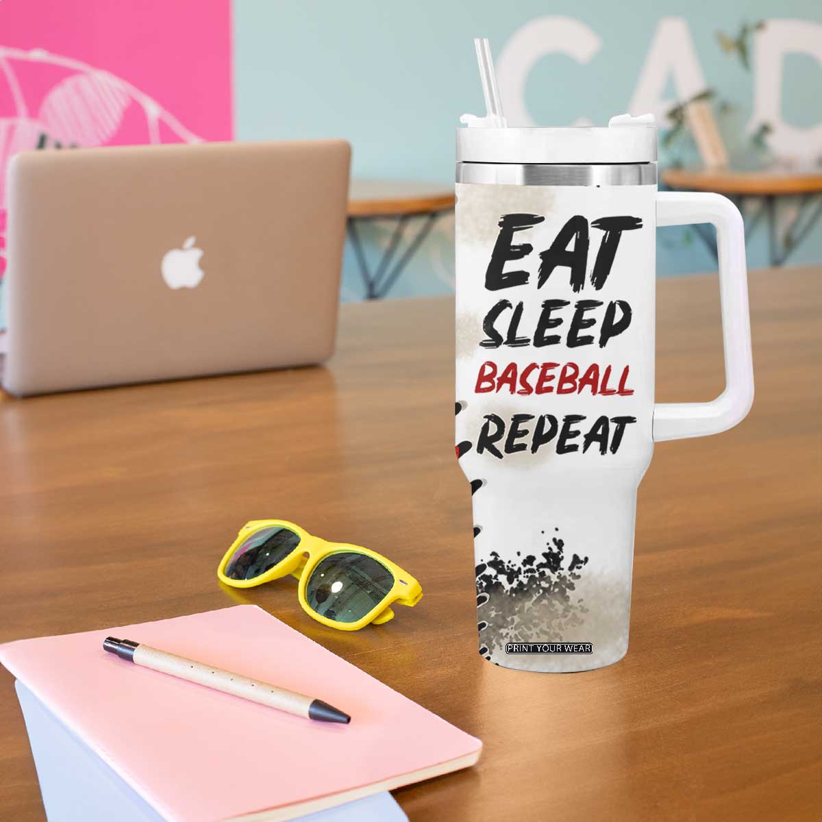 Funny Baseball Tumbler With Handle Eat Sleep Baseball Repeat Catcher Pitcher TB10 Print Your Wear