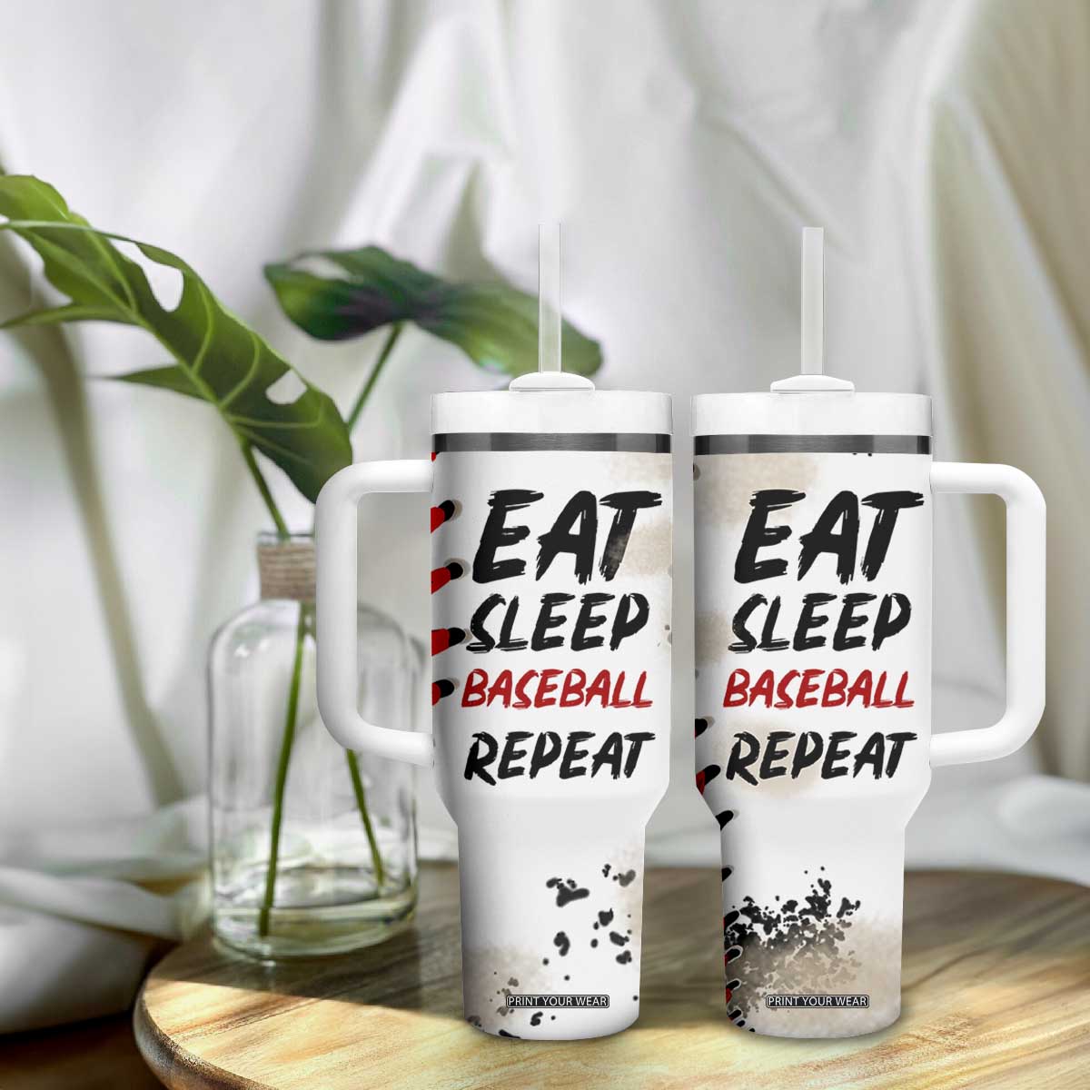 Funny Baseball Tumbler With Handle Eat Sleep Baseball Repeat Catcher Pitcher TB10 Print Your Wear