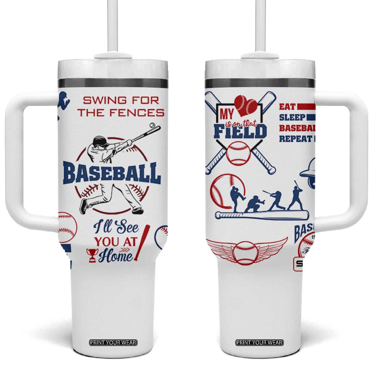 Baseball Players Tumbler With Handle Sports Lovers Coaches Gifts TB10 One Size: 40 oz White Print Your Wear