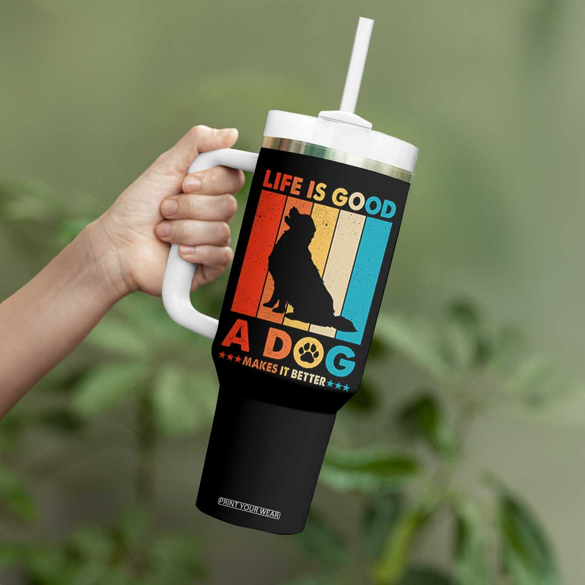 Gift For Dog Lovers Tumbler With Handle Retro Life Is Better With A Dog TB10 Print Your Wear