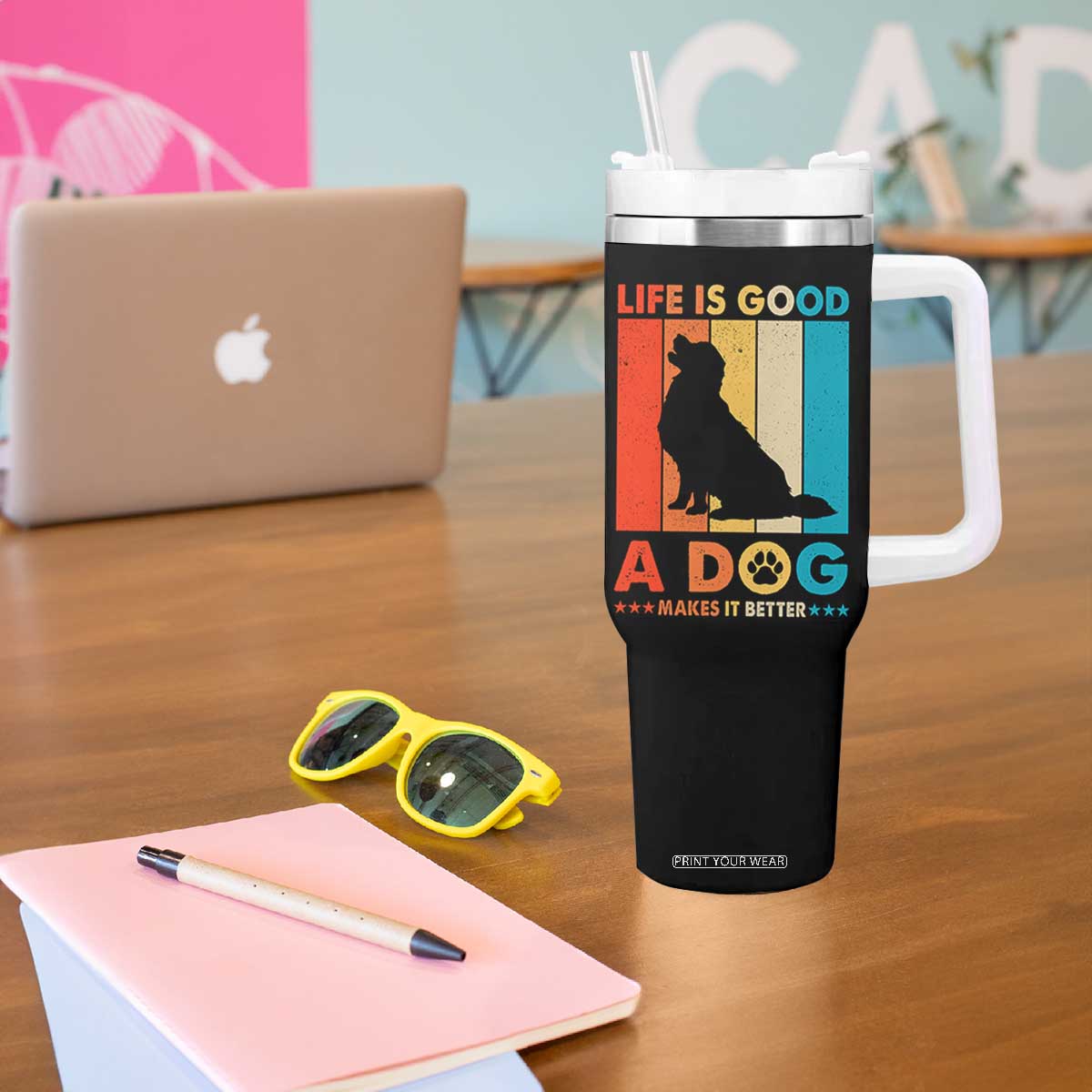 Gift For Dog Lovers Tumbler With Handle Retro Life Is Better With A Dog TB10 Print Your Wear