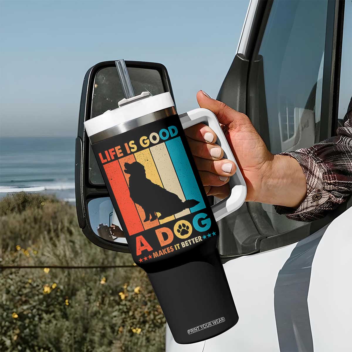 Gift For Dog Lovers Tumbler With Handle Retro Life Is Better With A Dog TB10 Print Your Wear