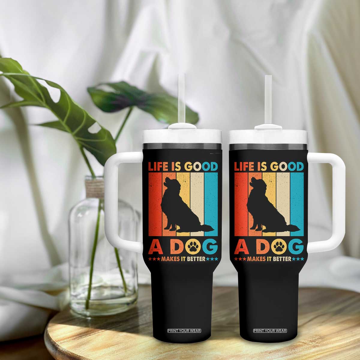 Gift For Dog Lovers Tumbler With Handle Retro Life Is Better With A Dog TB10 Print Your Wear