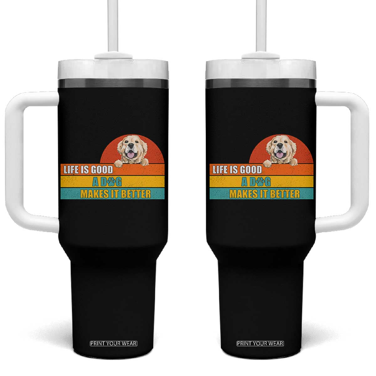 Gift For Dog Lovers Tumbler With Handle Cute Retro A Dog Makes It Better TB10 One Size: 40 oz Black Print Your Wear