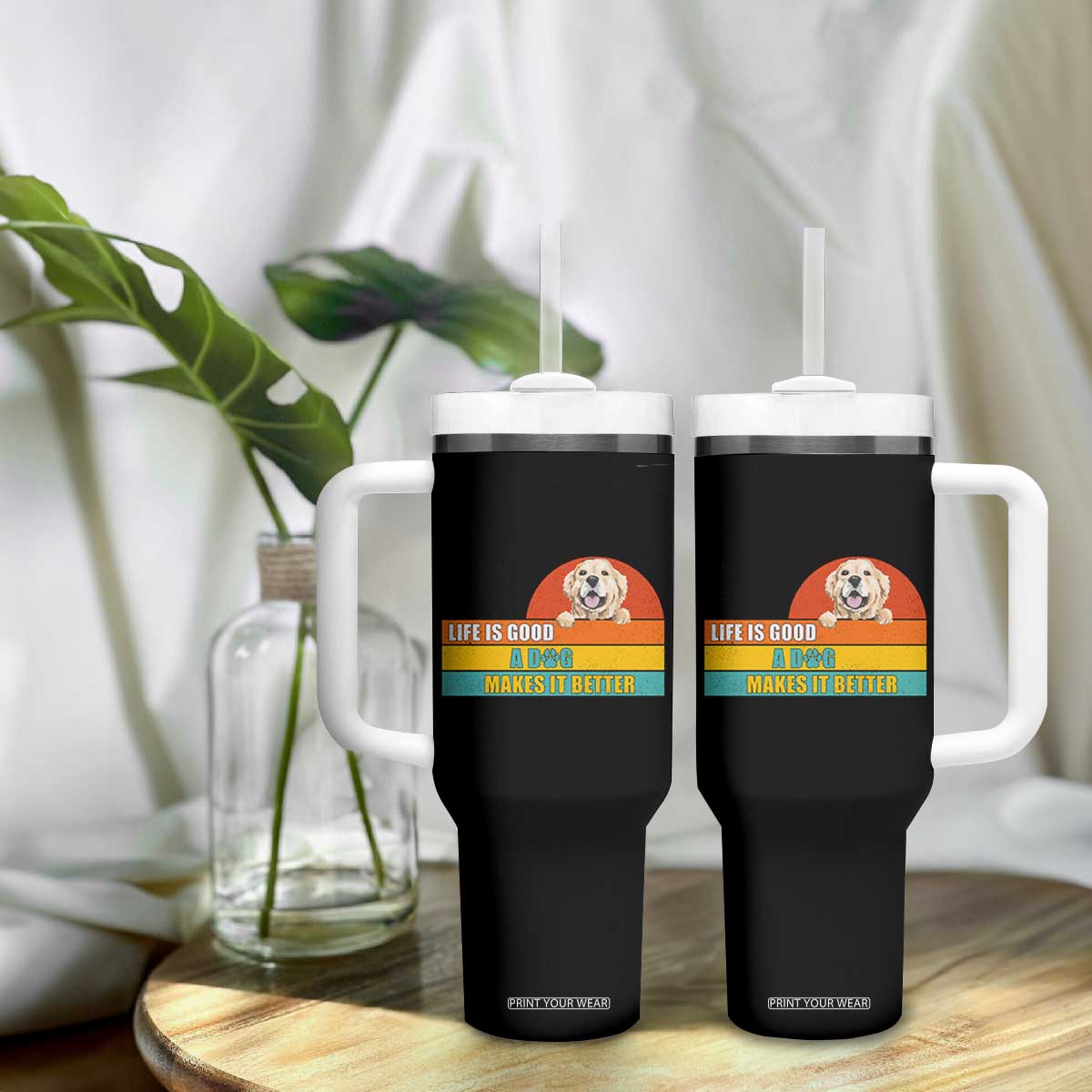 Gift For Dog Lovers Tumbler With Handle Cute Retro A Dog Makes It Better TB10 Print Your Wear