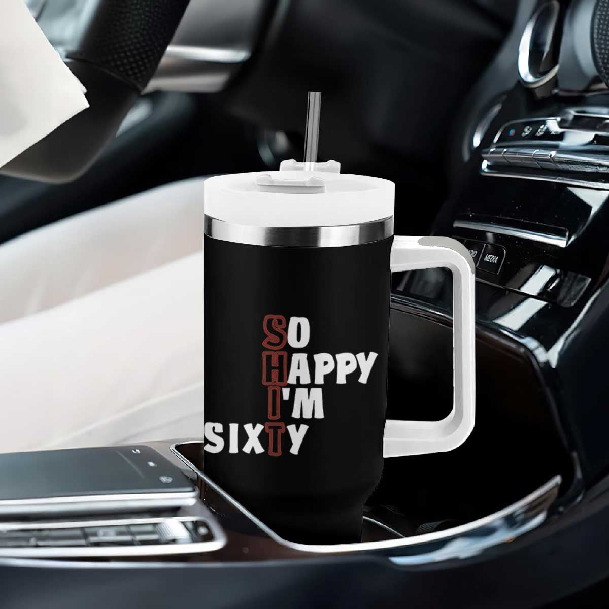 Funny 60th Birthday Tumbler With Handle So Happy I'm Sixty Gag 60 Year Old TB10 Print Your Wear