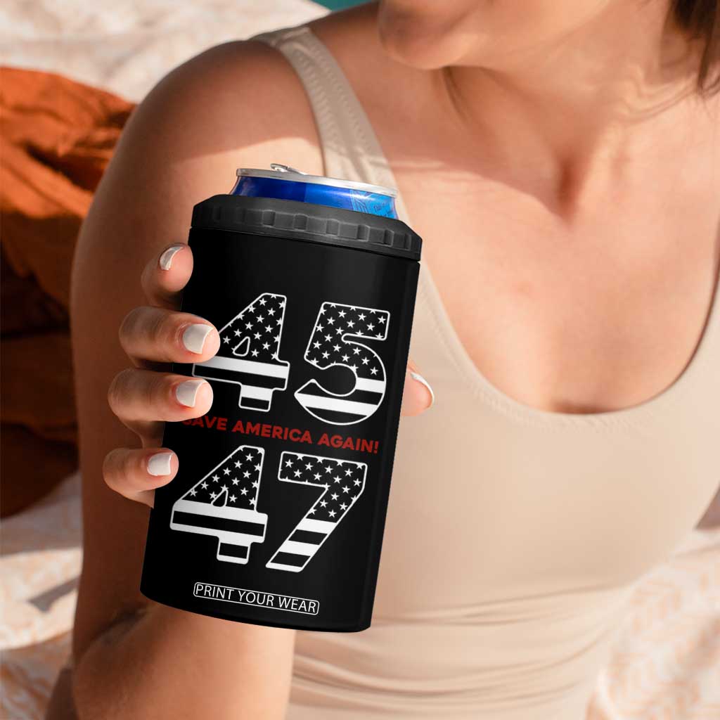 Trump 2024 4 in 1 Can Cooler Tumbler President 45 47 American Flag Black TB10 Print Your Wear