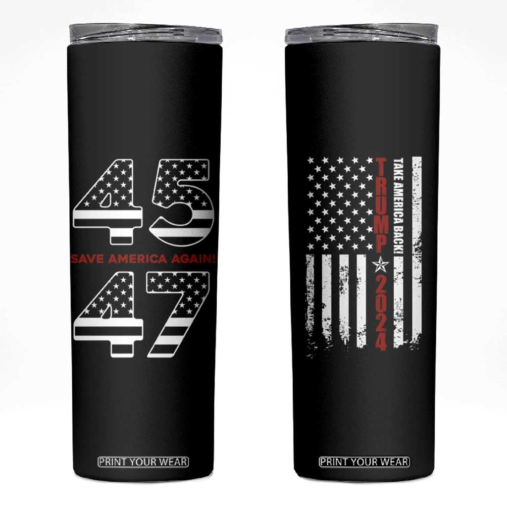 Trump 2024 Skinny Tumbler President 45 47 American Flag Black TB10 Black Print Your Wear