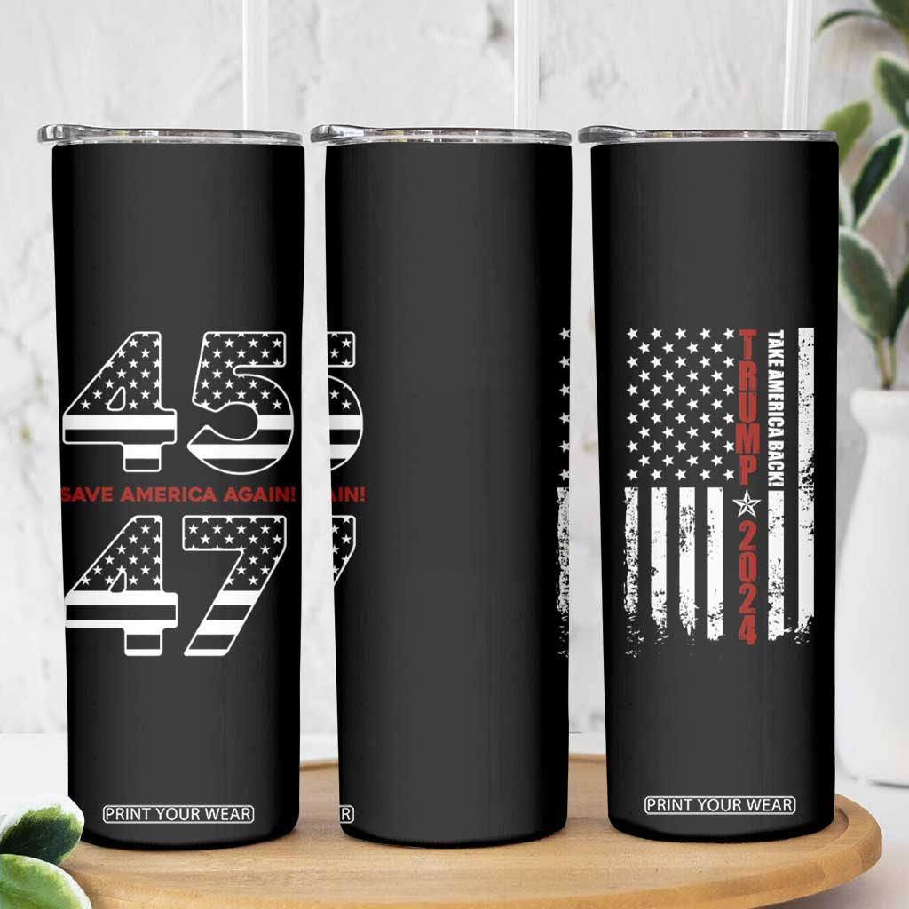 Trump 2024 Skinny Tumbler President 45 47 American Flag Black TB10 Print Your Wear