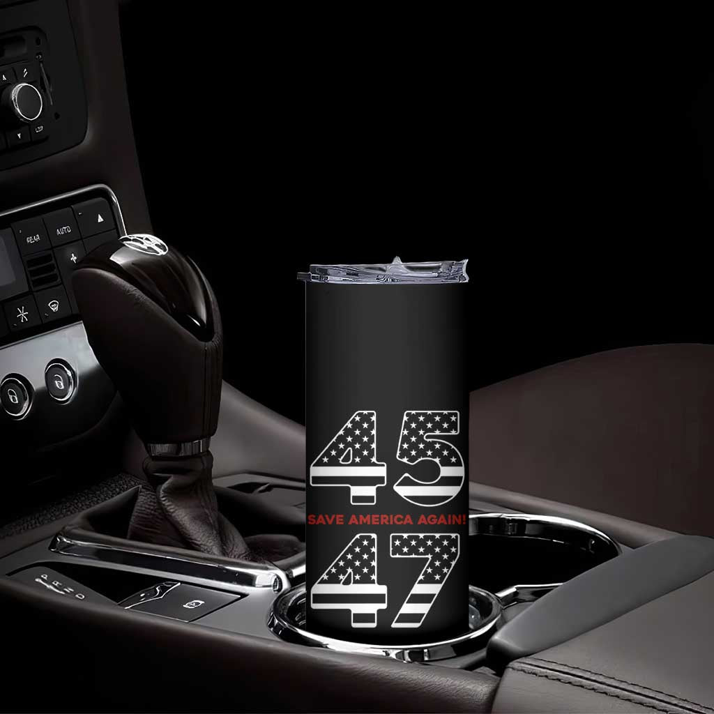 Trump 2024 Skinny Tumbler President 45 47 American Flag Black TB10 Print Your Wear
