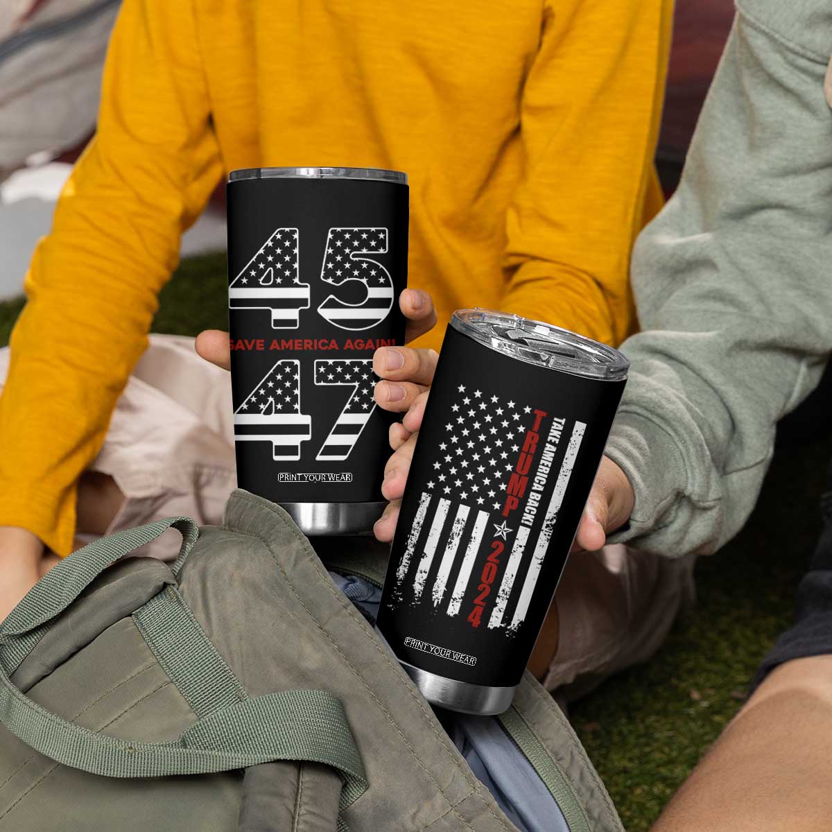 Trump 2024 Tumbler Cup President 45 47 American Flag Black TB10 Print Your Wear